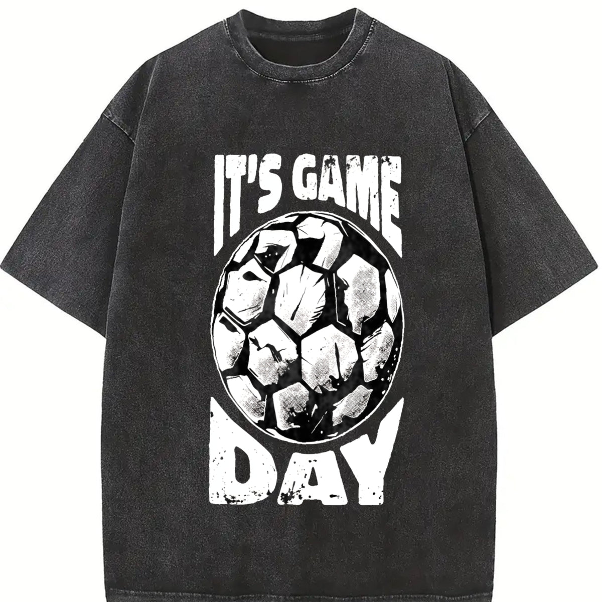It's Game Day Soccer Vintage Washed T-Shirt in Black