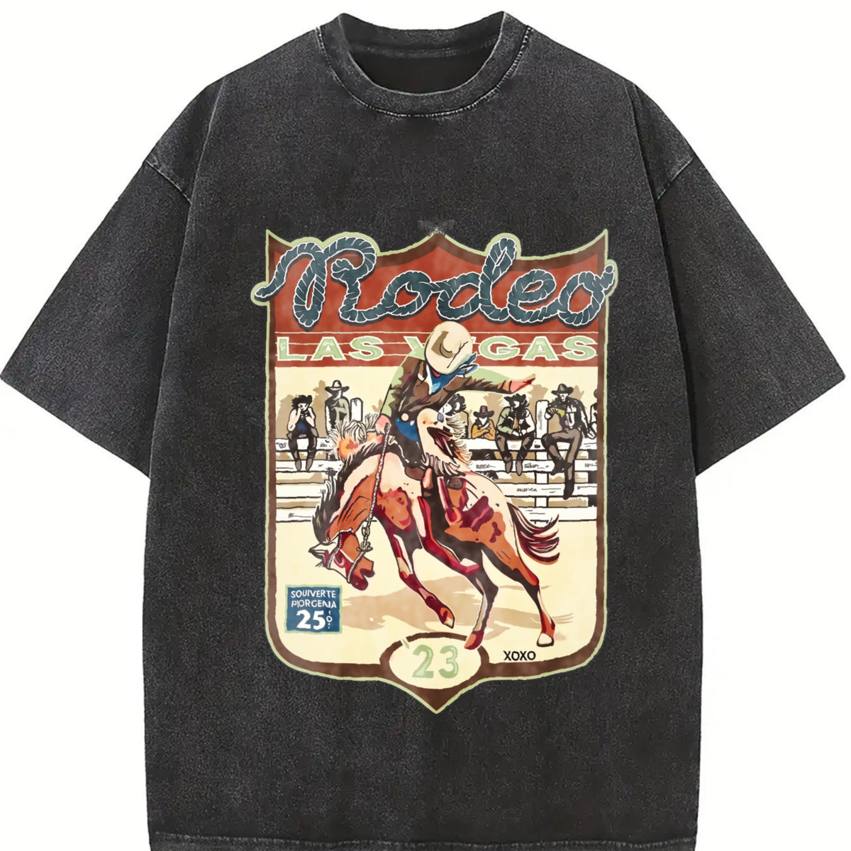 Las Vegas Rodeo Cowboy Sleeveless Tank Vintage Washed T-Shirt in Black
