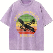 Easily Distracted by Airplanes Vintage Washed T-Shirt in Purple