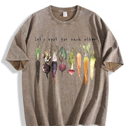 Letter and Various Radish Root 1pc Vintage Washed T-Shirt in Brown
