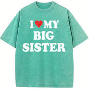 Heart I Love My Big Sister vintage washed oversized T-shirt in Blue