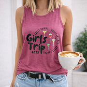 Girls Trip 2025 Great Drinks Great Friends Great Laughs Women's Color Cotton Tank Top in Red
