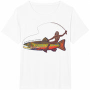 Bigfoot Brook Trout Fishing Softstyle Cotton T-Shirt in White