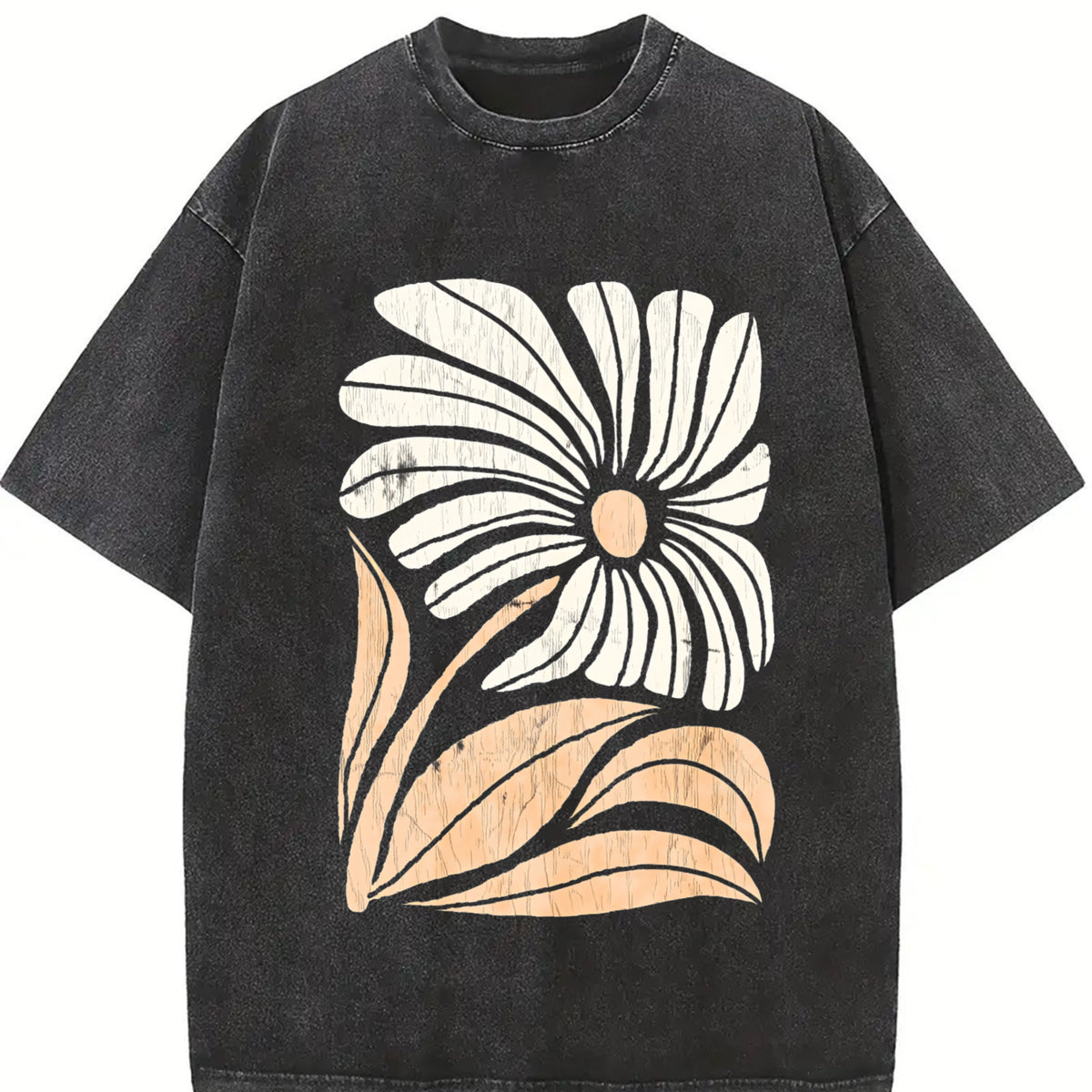 Boho Floral vintage washed oversized T-shirt in Black