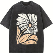 Boho Floral vintage washed oversized T-shirt in Black