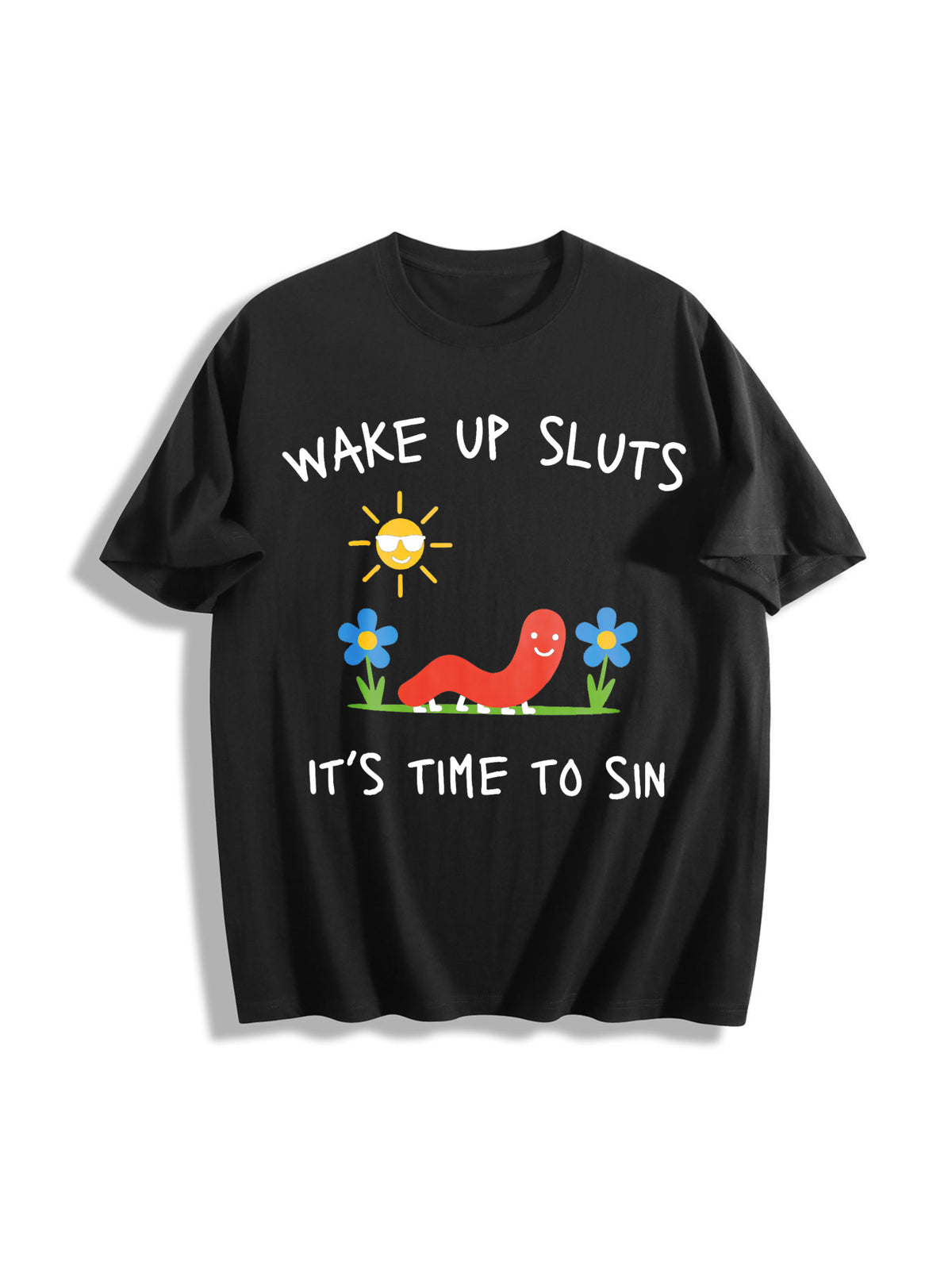 Wake Up Slts Animal Meme Sarcastic Cursed Unhinged Humor Cotton T-Shirt in Black