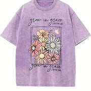 Grow in Grace 2 Peter 3:18 Floral Vintage Washed T-Shirt in Purple