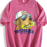 Twisted Tea Golden Retriever Dog Vintage Washed T-Shirt in Red