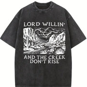 Retro Letter Vintage Washed T-Shirt in Black