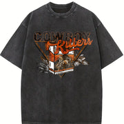 Front Back Western Cowboy Tank Vintage Washed T-Shirt in Black