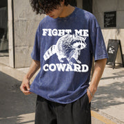 Fight Me Coward Meme Raccoon Vintage Washed T-Shirt in Blue