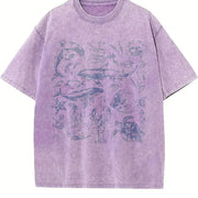Sea Creatures Retro 90s Vintage Washed T-Shirt in Purple