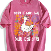 Goose Sorry I'm Late I Was Dilly Dallying Vintage Washed T-Shirt in Red