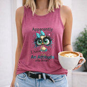 Apparently Letters & Cartoon Cute Owl Vest Women's Color Cotton Tank Top in Red