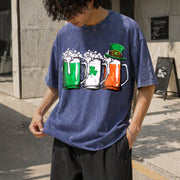 Irish Beer Ireland Flag St Patricks Day Leprechaun Small Vintage Washed T-Shirt in Blue