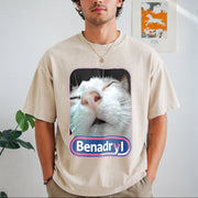 Benadryl Cat Meme Vintage Washed T-Shirt in Beige