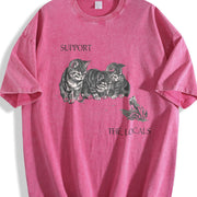 Kitten and Frog Cat Vintage Washed T-Shirt in Red