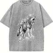 Wolf 90s Retro ® Grunge Wild Animal Y2k Vintage Washed T-Shirt in Gray