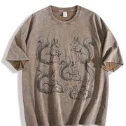 Squirrel 90s Tattoo Vintage Washed T-Shirt in Brown