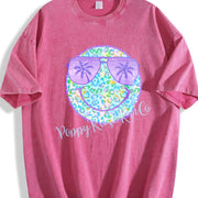 Purple Leopard Smiley Cute Beach Swimsuit Cover Up vintage washed oversized T-shirt in Red