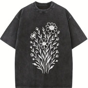 Wildflowers ® Retro Block Peonies Vintage Washed T-Shirt in Black