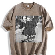 Bat Girl Skateboarding Vintage Washed T-Shirt in Brown