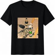 Cat with Drinks Cozy Humor Cotton T-Shirt in Black
