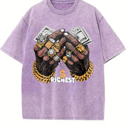 Hip Hop Finance Wealth Symbol Vintage Washed T-Shirt in Purple
