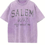 Salem Mass 1692 Halloween Witch Broom Joke for Ladies Cute Vintage Washed T-Shirt in Purple