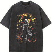 Y2K Dark Fantasy Knight Vintage Washed T-Shirt in Black