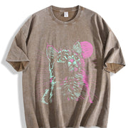 230gsm Blockbuster 80s Psychedelic Cat Vintage Washed T-Shirt in Brown