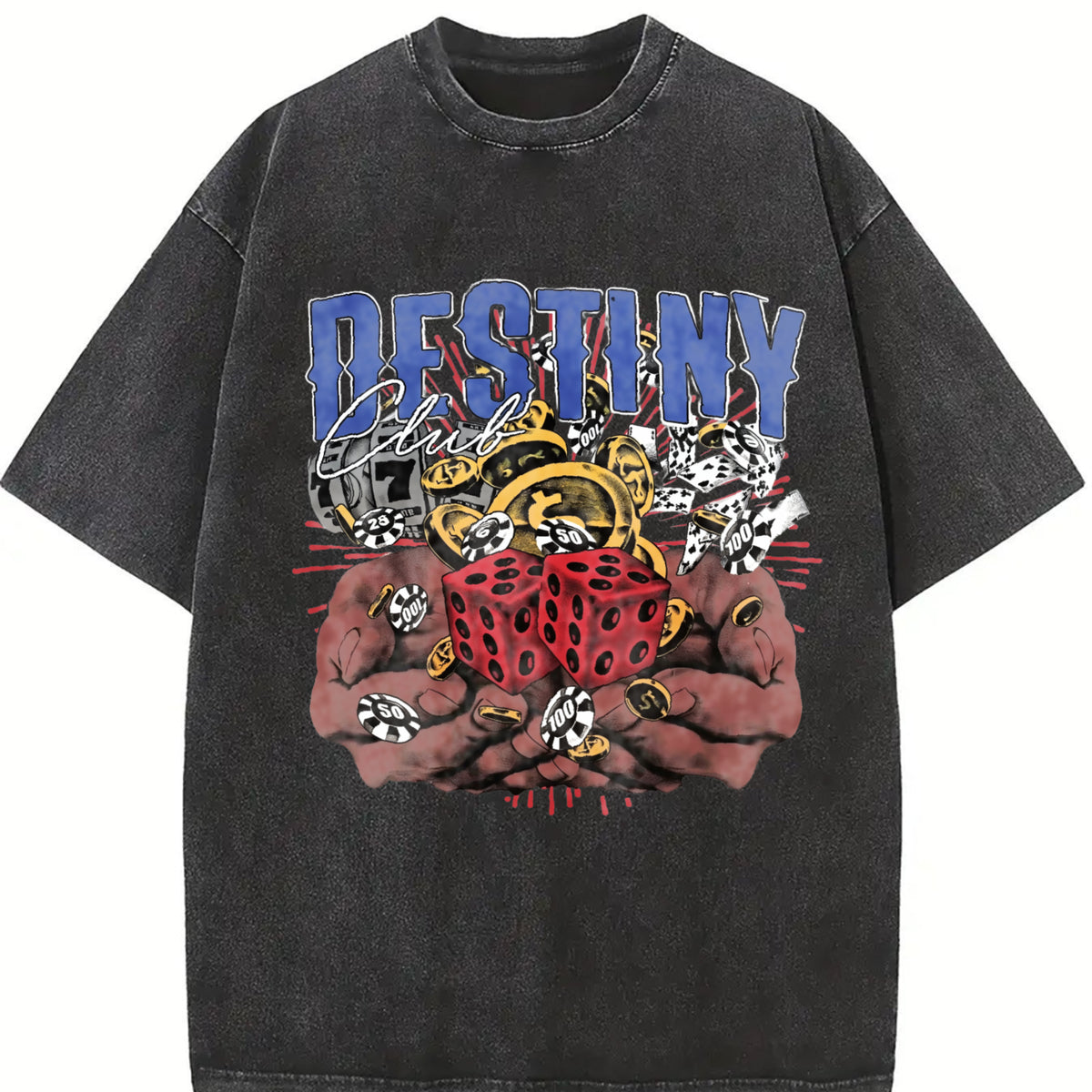 Destiny Club Casino Dice White Vintage Washed T-Shirt in Black