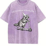 Off To Cause A Kerfuffle Racoon Scooter Adult Humor vintage washed oversized T-shirt in Purple