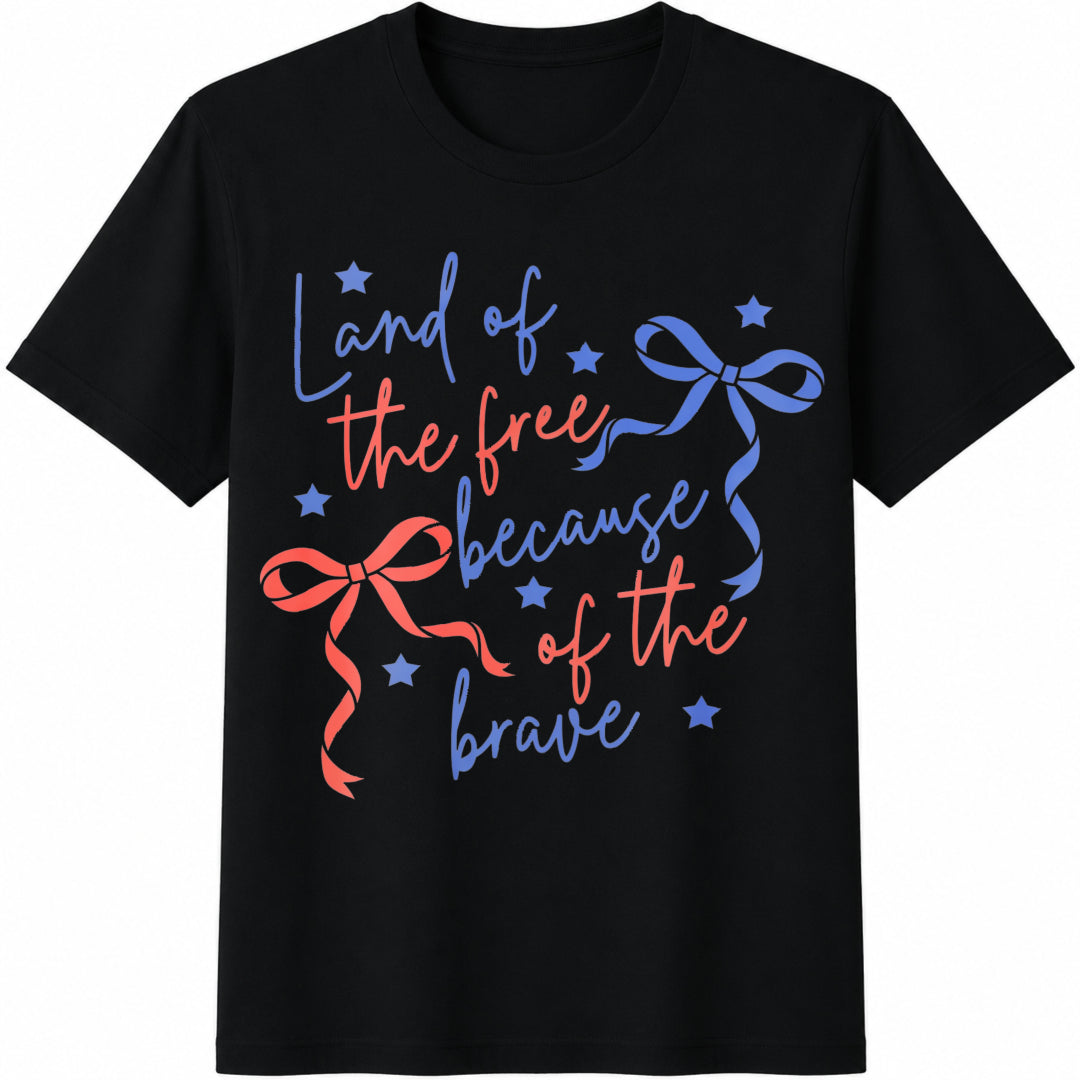 Land of the Free Because of the Brave Cotton T-Shirt in Black