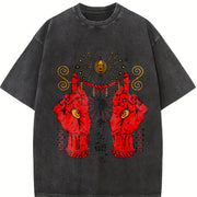 Occult Red Hand & All-seeing Eye Sleeveless Tank Vintage Washed T-Shirt in Black