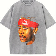 Allen Iverson Retro 90s Styled Ball Fan Basketball Legend vintage washed oversized T-shirt in Gray