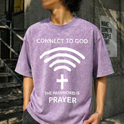 Connect to God Password Is Prayer Vintage Washed T-Shirt in Purple