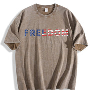 Freedom American Flag Vintage Washed T-Shirt in Brown