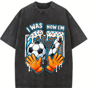 I Was 6 Now I'm 7 Soccer Vintage Washed T-Shirt in Black