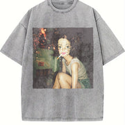 Smoking Glam Doll at the Bar Vintage Washed T-Shirt in Gray