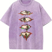 Couple Eye Embroidery vintage washed oversized T-shirt in Purple