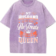 My Husband Is My King Vintage Washed T-Shirt in Purple