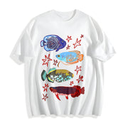 Fish Leaping Over the Dragon Gate Cotton T-Shirt in White