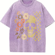 Boho Skull Retro Boho Summerween Vintage Washed T-Shirt in Purple