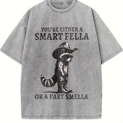 Retro Smart Fella Raccoon 90s Vintage Washed T-Shirt in Gray