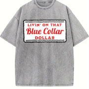 Living on That Blue Dolar Western Cowboy Country Rodeo Vintage Washed T-Shirt in Gray