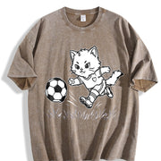 Soccer Cat Vintage Washed T-Shirt in Brown
