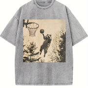 Basketball Cat Vintage Washed T-Shirt in Gray