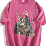 Deer 90's Retro Fall Buck And Doe Deer Americana Nostalgia vintage washed oversized T-shirt in Red
