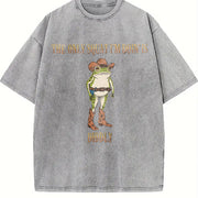 The Only Squat I'm Doin' Is Diddly Cowboy Frog vintage washed oversized T-shirt in Gray